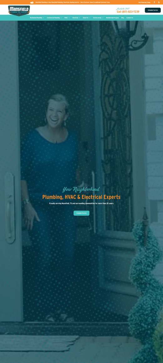 Mansfield Plumbing, Electric, Heating & Air 首页长截图